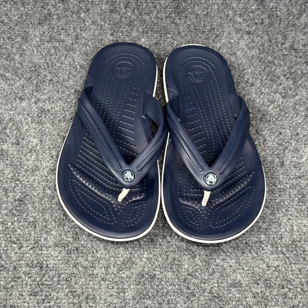 Crocs Crocband Flip Flops Women's 8 Blue White Summer Beach Thong Sandals